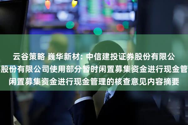 云谷策略 巍华新材: 中信建投证券股份有限公司关于浙江巍华新材料股份有限公司使用部分暂时闲置募集资金进行现金管理的核查意见内容摘要