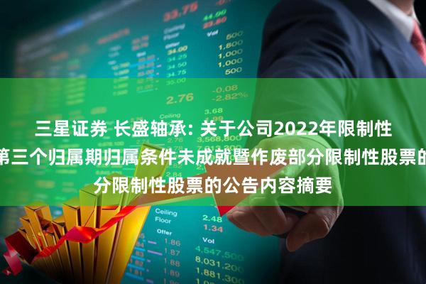 三星证券 长盛轴承: 关于公司2022年限制性股票激励计划第三个归属期归属条件未成就暨作废部分限制性股票的公告内容摘要