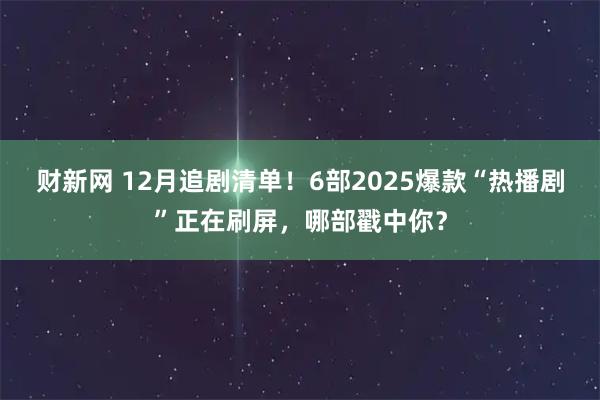 财新网 12月追剧清单！6部2025爆款“热播剧”正在刷屏，哪部戳中你？